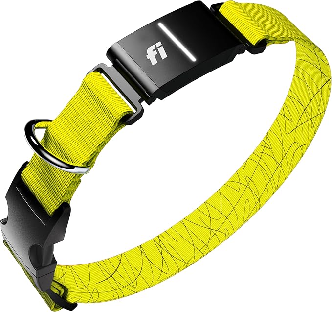 Fi New Series 3+ Smart Dog Tracker Collar [12 Month Membership Included] GPS Tracker for Dogs with Health & Behavior Monitoring, Escape Alerts, Waterproof, LED, Apple Watch Compatible (Yellow, Small)