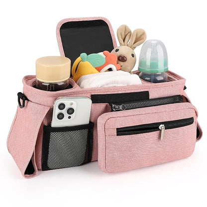 Accmor Universal Stroller Organizer with Insulated Cup Holder Detachable Phone Bag and Shoulder Strap, Stroller Bag Caddy Organizer Accessories Fits for Uppababy, Baby Jogger, Britax Strollers