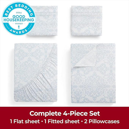 Mellanni Extra Deep Queen Sheets - 4 PC Iconic Collection Bedding - Hotel Luxury, Ultra Soft, Cooling Bed Sheets - Wrinkle, Fade, Stain Resistant (Queen, Laced Sky Blue)