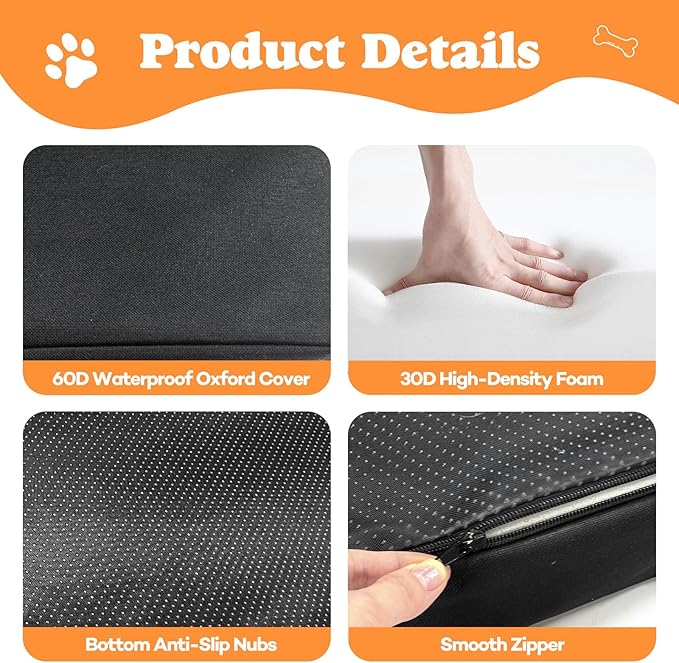 Waterproof Dog Mat for Car Backseat 3.14 Inch Thick Non-Slip Backseat Pet Mat with 600D Oxford Cover and High-Density Foam, Suitable for Cars Suvs Sedans (53.8 * 24 Inch)