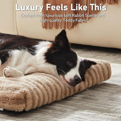 FURTIME Washable XL Dog Bed for Extra Large Dogs, Deluxe Dog Crate Beds Comfy Fluffy Kennel Pad Anti-Slip Pet Sleeping Mat, Machine Washable Dogs Pillow, 40"x27"x3.5", Brown