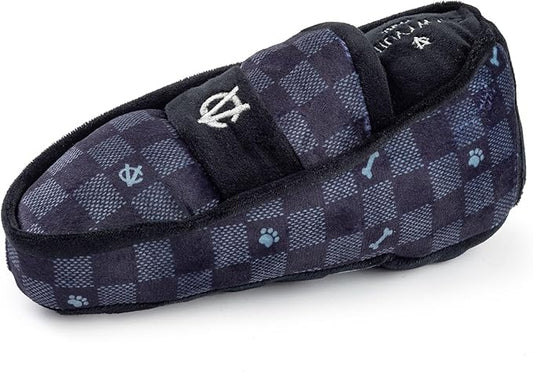 Haute Diggity Dog Chewy Vuiton Loafer Plush Squeaky Dog Toy, Soft Durable Designer-Inspired Stuffed Puppy Chew Toys for Small & Medium Dogs, Machine-Washable (Black Checker) One Size