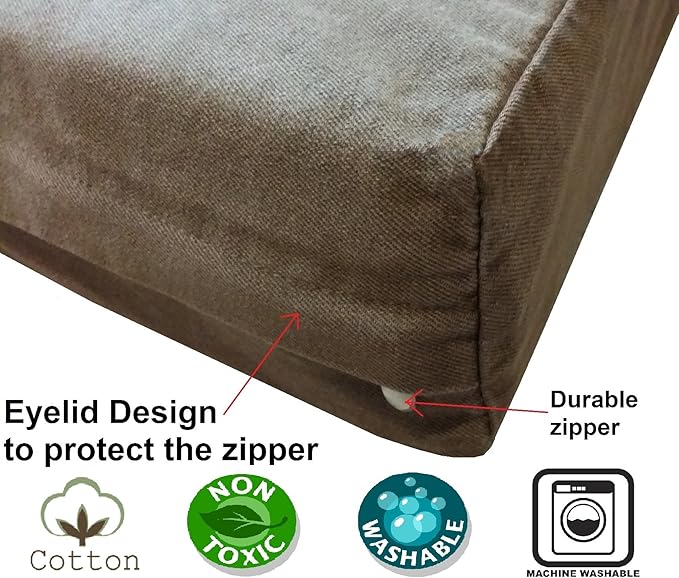 Dogbed4less Luxury XXL Orthopedic Memory Foam Dog Bed for Extra Large Dogs with Durable Waterproof Internal Case, Removable Washable Denim Cover and Bonus Pet Bed Spare Cover, 55X37X4 Inches, Brown