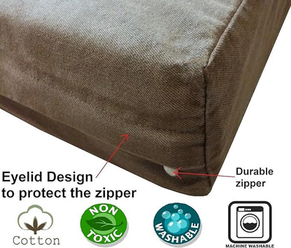 Dogbed4less Premium HeadRest Pillow Orthopedic Cool Memory Foam Dog Bed for Large Dogs, Waterproof Lining with Washable Denim Brown Cover, XXL 55X37X4