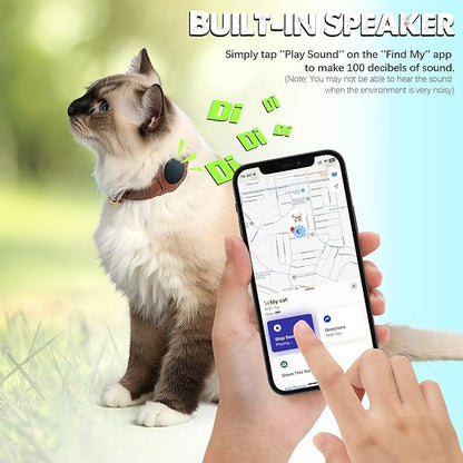 Cat Tracker, GPS Pet Tracker for Cats (Only iOS), Leather Cat Collar with Tracker, Works with Any Collar, No Monthly Fee, Compatible with Apple Find My App not for Android (Brown)