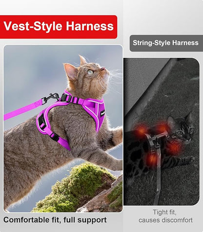 Cat Harness and Leash for Walking Escape Proof Soft Adjustable Cat Leash Breathable Comfortable Vest Easy to Wear Kitten Harness for Outdoor Travel (Purple, XS (4-6lb))