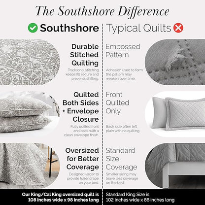 Southshore Fine Living, Inc. Ashanti Collection Oversized King Quilt Bedding Set, Soft Fabric, Lightweight Bedspread 3-Piece, Two Matching Shams (108 in Wide x 98 in Long), Cal/King Quilt Sets, Bone