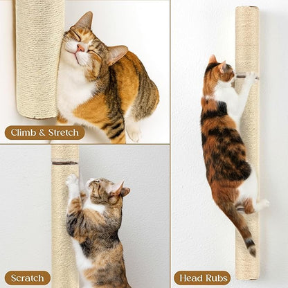 AceOrbit 2 Pcs 30" Wall Mounted Cat Scratching Post for Large Cats, Wall Mounted Sisal Scratching Post, Furniture for Indoor Cats Climb Stretch Play, Tall and Sturdy Cat Climbing Pole