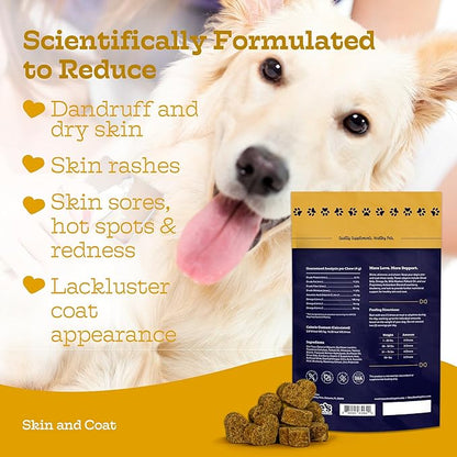 Moe’s Skin & Coat Omega 3, 6, 9 and Vitamin Supplement for Dogs - 90 Soft Chews for Dog Itching Skin Relief Supports Dryness, & Thick, Shiny Coats - with Premium Omega Oil for Dogs of All Breeds