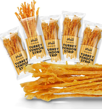 iPaw 5 Packs Value Combo Turkey Tendons for Dogs, Single Protein, Hypoallergenic, All Natural Human Grade Puppy Chew, Rawhide Alternative Dog Treats, Strip (Large)