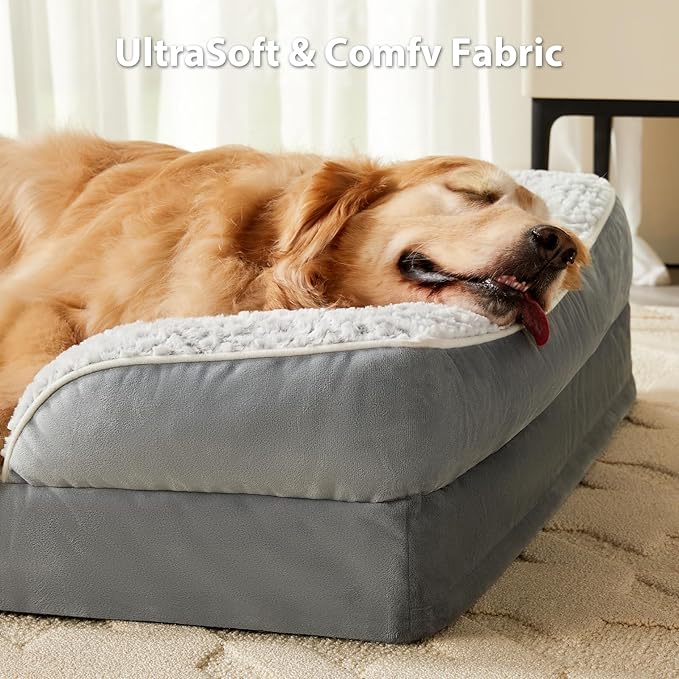 LEXTRO Orthopedic Dog Bed for Large Dogs, Egg Crate Foam Bed for Large Dogs, Equipped with Removable Waterproof Pillow Cover and Anti-Slip Bottom, Pet Bed