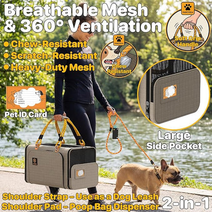 PAWZIDEA Expandable Pet Carrier TSA Airline Approved, 18″×11″×11″ Soft-Sided Top-Load Carriers for Small Dog & 2 Cats Under Seat, Collapsible Puppy & Animal Travel Bag Up to 18lbs, ID Card, Chew-Proof