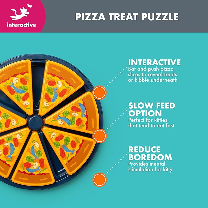 Quirky Kitty Pizza Puzzle Interactive Cat Toy, Mental Stimulation, Treat Dispenser, Slow Feeder, Mental Strategy Cat Toy