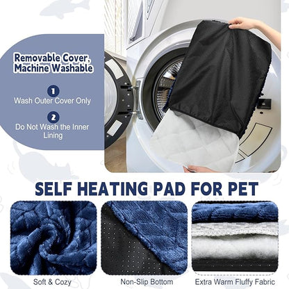 Drydiet 4 Pack Self Warming Cat Bed Mat Self Heating Pad for Dog Extra Warm Winter Pet Pad Washable Thermal Pads Mats for Pets Indoor Outdoor(Navy Blue,16 x 20 Inch)