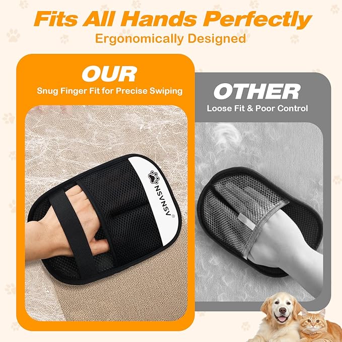 NSVNSV Pet Hair Removal Glove for Dogs Cats, Pet Hair Removal Tool, Reusable Electrostatic Pet Hair Gloves, Versatile Grooming Gloves for Washing, Deshedding, Grooming, White, 2 pcs