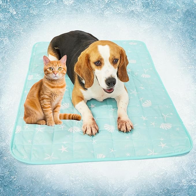 SUPRIY Pet Cooling Mat for Dogs & Cats - Qmax 0.4 Waterproof Cooling Pad, Summer Heat Relief Mat with Japanese Polyester Tech, 3 Sizes Indoor/Outdoor Use (15.5 * 19.5, Blue Ocean)