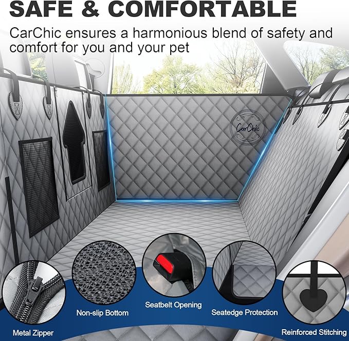Dog Car Seat Cover for Back Seat - Waterproof Pet Hammock with Embedded Insert Door Protectors, 600D Oxford Scratch-Proof,Belt Opening,Machine Washable for Cars, SUVs,Small - Trucks