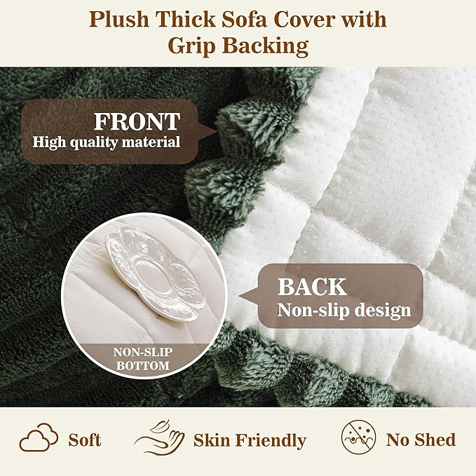 MYSKY HOME Couch Covers for 2 Cushion Sofa, Couch Cover for Dogs, Sofa Covers for Pets Washable, Soft Non-Slip Sofa Slipcovers, Loveseat Couch Covers, Furniture Protector, Moss Green, 27.6" x 59"