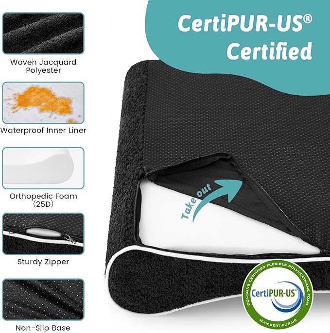 COZY KISS Orthopedic Dog Bed for Medium Dogs up to 65 lbs - Removable Washable Cover with Waterproof Lining & Non-Skid Bottom, Cotton-Polyester Blend Boat-Shaped Lounger Mattress, M(36x24x5.5in)/Black