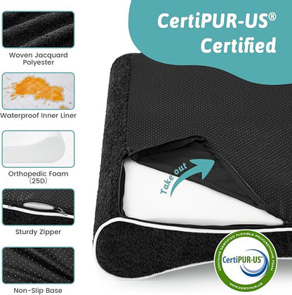 COZY KISS Orthopedic Dog Bed for Medium Dogs up to 65 lbs - Removable Washable Cover with Waterproof Lining & Non-Skid Bottom, Cotton-Polyester Blend Boat-Shaped Lounger Mattress, M(36x24x5.5in)/Black