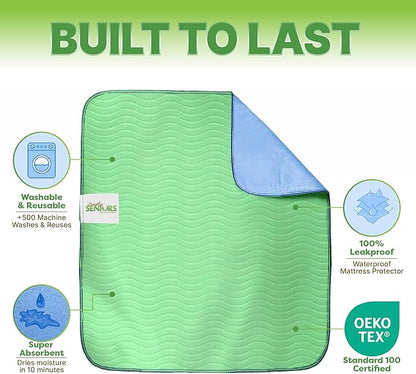 Bed Pads Washable Waterproof 34"x36"- Pack of 4 Incontinence Bed Pads & Washable Pee Pads for Adults - Dementia Products for Elderly & Elderly Assistance Products - Reusable Pee Pads for Dogs & Kids