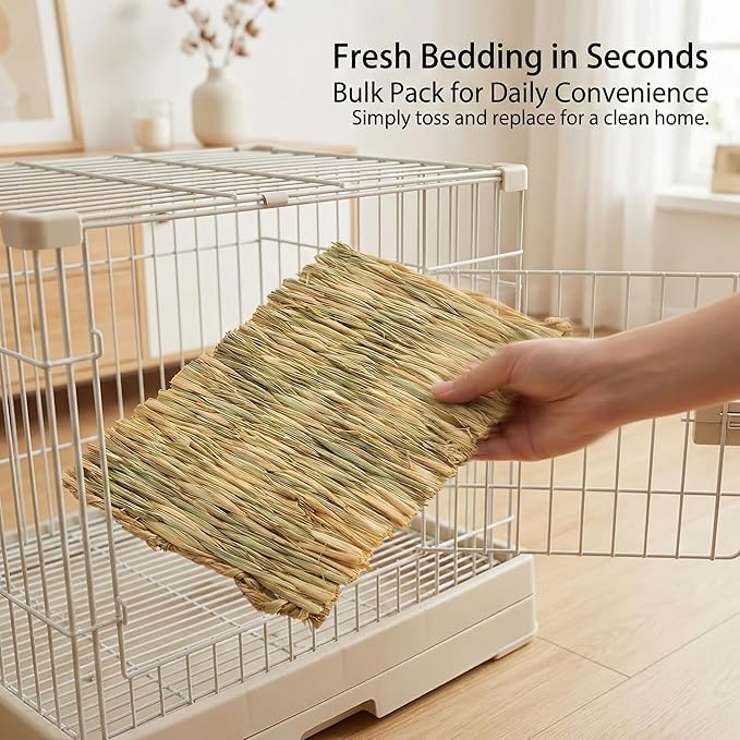 Sukh 2 PCS Rabbit Grass Mats - Natural Hay Woven Bunny Rabbit Bad Cage Mats Pet Bedding Cooling Sleeping Nesting & Toys for Hamster Bunny Chinchilla Guinea Pig Mouse Bird and Other Small Animal