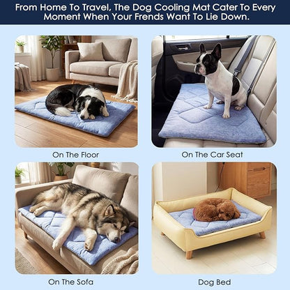 ASENKU Dog Cooling Mat, Portable & Durable Cooling Mat for Dogs, Summer Anti-Slip Breathable Cooling Bed for Medium-Large Dogs 35–60 lbs (Husky, Bulldog, Border Collie), 36x28 inches, Blue Diamond