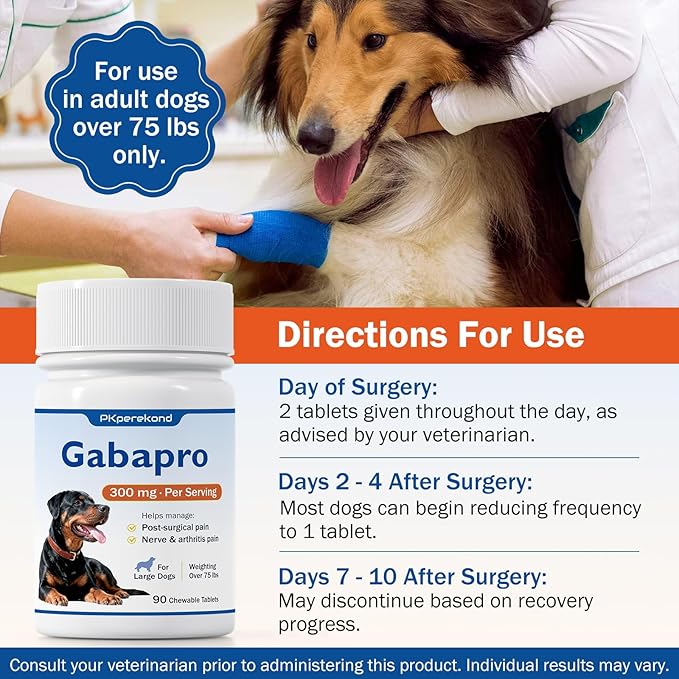 Gabapro for Large Dogs 300mg, Relieves Post-Surgical Discomfort, Dog Pain Relief, Joint Support, Over 75 lbs, 90 Tablets