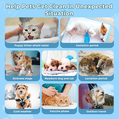 Vannon Extra Thick Pet Bathing Wipes for Dogs & Cats, Cleaning & Odor-Controlling Grooming Gloves, Nourish Fur Glove Wipes for Daily Care and Traveling, Rinse Free, Unscented, 2 Pack, 12 PCS