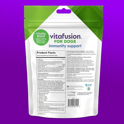 VitaFusion Probiotics for Dogs, Gut & Digestive Health Support with Colostrum & Quercetin, Immune & Seasonal Allergy Support, Superfood Vitality Blend, Beef Flavor120 Soft Chews.