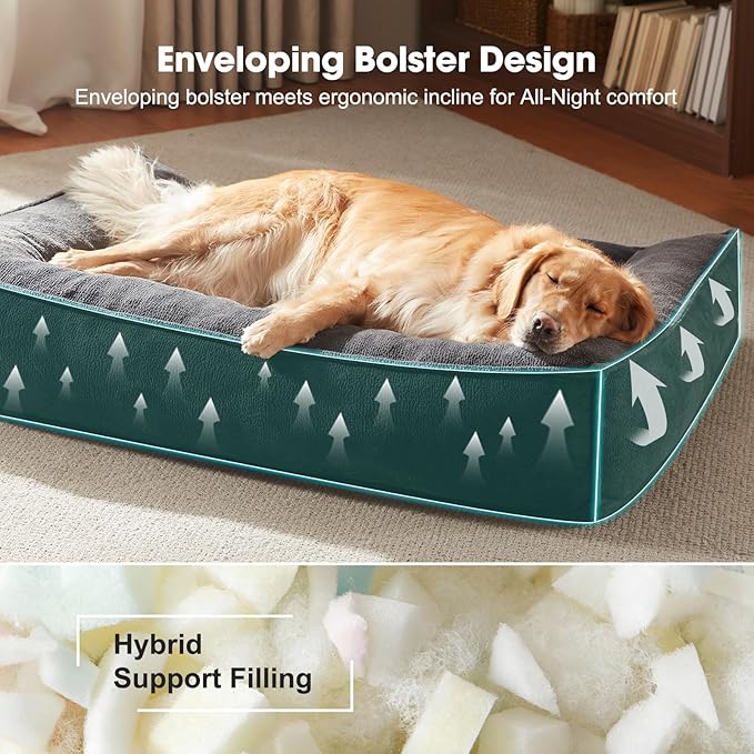 FURTIME Orthopedic Dog Bed Medium Size Dog, Extra Thick Supportive Comfort Pet Sofa, Ergonomic Slant Dog Couch Bed with Removable Washable Cover, Ultra Soft Surface & Non-Slip Bottom, Grey, 35"