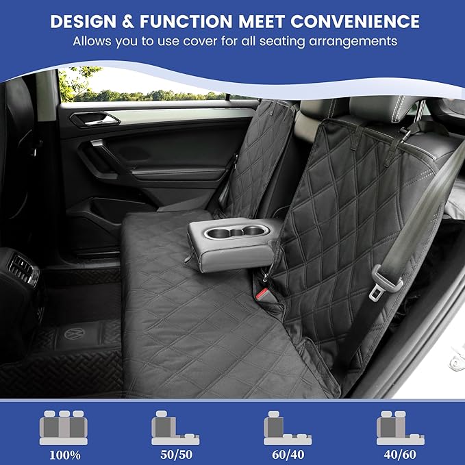 ALLANSING Back Seat Cover for Compact Cars/SUVs Rear Split Bench - 900D Oxford Waterproof Non-Slip Car Seat Protector for Messy Kids & Drooling Dogs, Easy Clean(Black)
