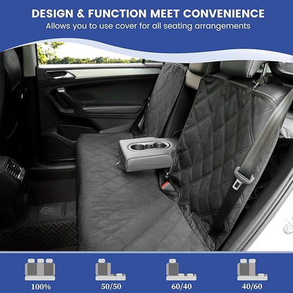 ALLANSING Back Seat Cover for Compact Cars/SUVs Rear Split Bench - 900D Oxford Waterproof Non-Slip Car Seat Protector for Messy Kids & Drooling Dogs, Easy Clean(Black)