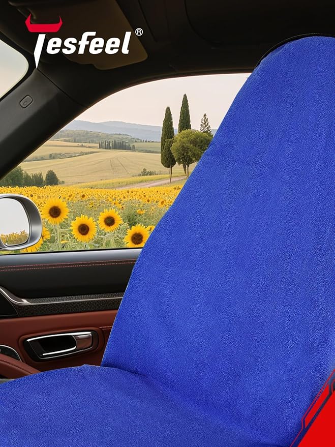 550g Heavy Duty Towel Car Seat Cover, Waterproof Sweat Protector for Post-Gym & Beach, Non-Slip Microfiber Bucket Seat Mat for Sedans SUV Minivans, Machine Washable (Blue, 1-Pack)