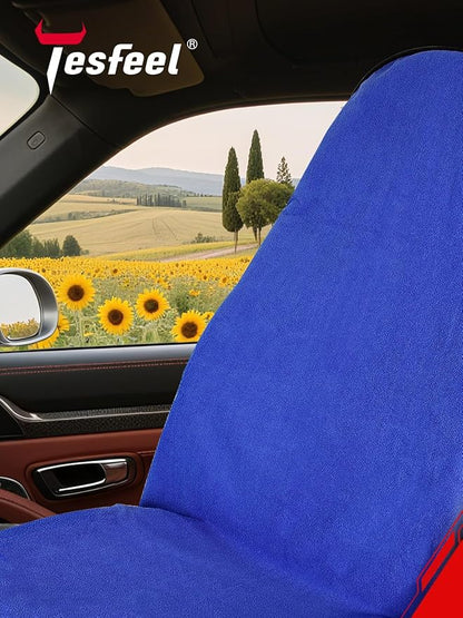 550g Heavy Duty Towel Car Seat Cover, Waterproof Sweat Protector for Post-Gym & Beach, Non-Slip Microfiber Bucket Seat Mat for Sedans SUV Minivans, Machine Washable (Blue, 1-Pack)