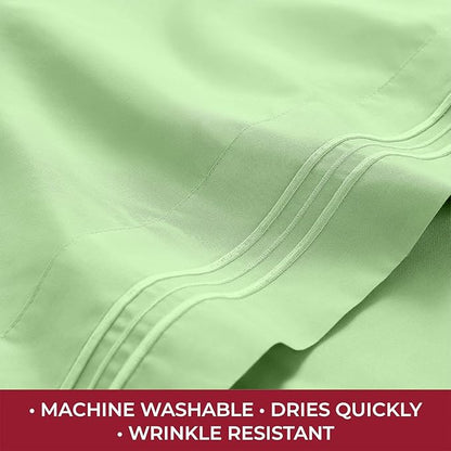 Mellanni RV Short Queen Sheets - 4 PC Iconic Collection Bedding - Hotel Luxury, Extra Soft, Cooling Bed Sheets - Deep Pocket up to 10 inch (RV/Short Queen, Pistachio)