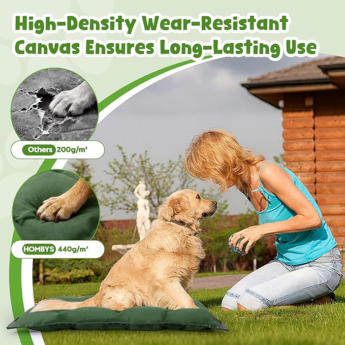 HOMBYS Durable Canvas Outdoor Dog Bed with Metal Rivets, 41" x 28" Water Resistant & Heavy-Duty Tough Pet Bed, Ideal for Large Dogs Indoor, Crate, Patio Use, Green
