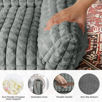 Cute Small & Medium Dog Couch Bed – Supportive & Fluffy Pet Sofa with Faux Rabbit Fur Washable Cover in 3D Diamond Pattern, 36" Grey
