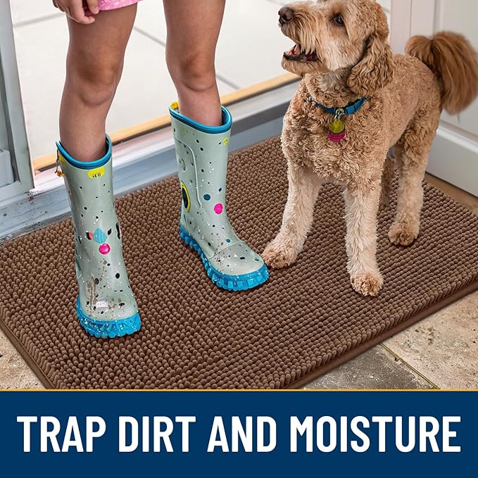 Smiry Dog Door Mat for Muddy Paws 40x32, Absorbs Moisture and Dirt Doormat, Non-Slip Washable Quick Dry Chenille Front Door Mat Indoor Entrance, Entryway Carpet for Inside Floor, Mocha