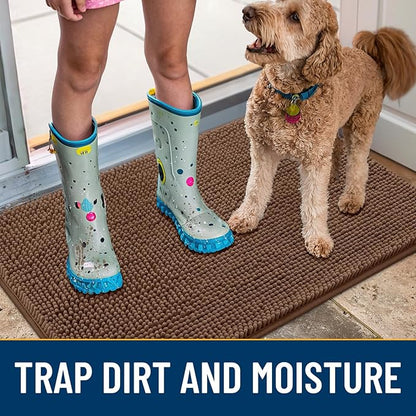 Smiry Dog Door Mat for Muddy Paws 48x30, Absorbs Moisture and Dirt Doormat, Non-Slip Washable Quick Dry Chenille Front Door Mat Indoor Entrance, Entryway Carpet for Inside Floor, Mocha