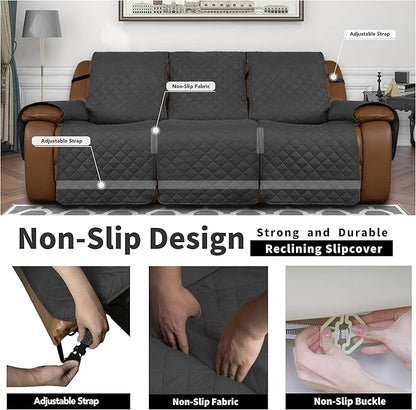 Easy-Going Oversized Recliner Sofa Cover, Reversible Couch Cover for 3 Seat Recliner, Split Sofa Cover for Each Seat with Elastic Straps for Kids, Dogs, Pets (3 Seater, Dark Gray/Dark Gray)