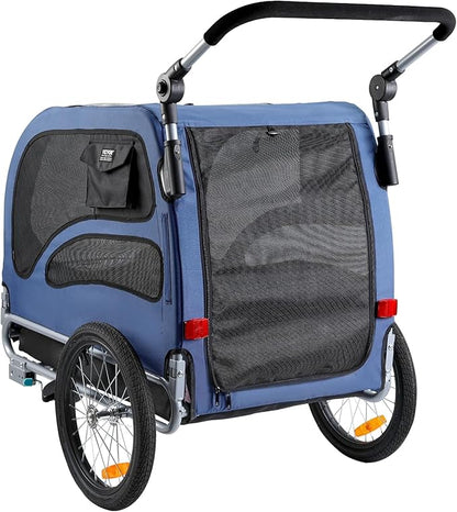 VEVOR Dog Bike Trailer, Supports up to 66/88/100 lbs, 2-in-1 Pet Stroller Cart Bicycle Carrier, Easy Folding Cart Frame with Quick Release Wheels, Universal Bicycle Coupler, Reflectors, Flag