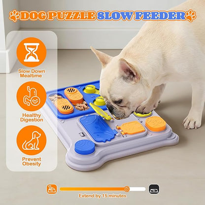 Dog Puzzle Toy Slow Feeder, Interactive Dog Toys for IQ Training & Mental Stimulation, ABS Easy Clean Detachable Tray Non-Slip Base, Enrichment Toys for Small Medium Dogs, Blue
