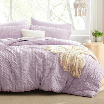 Love's cabin Seersucker Lavender Twin XL Comforter Set, 5-Piece All Season Lightweight Bed in a Bag Bedding Set with Comforter, Flat Sheet, Fitted Sheet, Pillowcase and Sham | Soft, Breathable, Lightweight