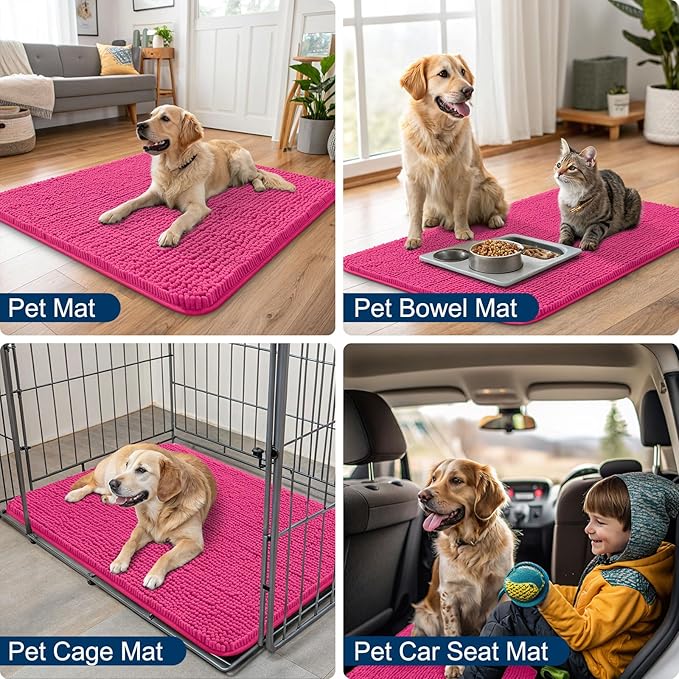 Smiry Dog Door Mat for Muddy Paws 70x24, Absorbs Moisture and Dirt Doormat, Non-Slip Washable Quick Dry Chenille Front Door Mat Indoor Entrance, Entryway Carpet for Inside Floor, Hot Pink