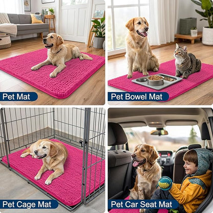 Smiry Dog Door Mat for Muddy Paws 70x24, Absorbs Moisture and Dirt Doormat, Non-Slip Washable Quick Dry Chenille Front Door Mat Indoor Entrance, Entryway Carpet for Inside Floor, Hot Pink