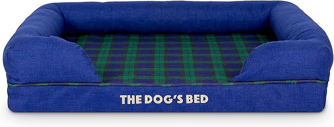 The Dog’s Bed Orthopedic Memory Foam Dog Bed with Bolsters for Medium Dogs, High Density Support Mattress, Low Front Entry, Removable Washable Cover, Oxford Fabric, Black Watch Tartan, Medium