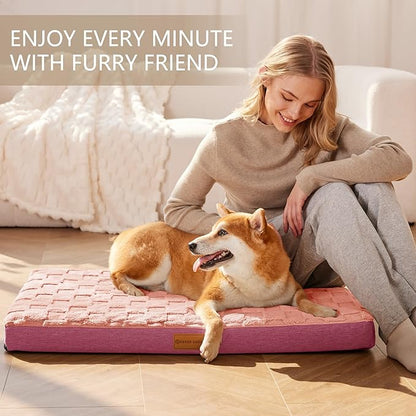 Patas Lague Orthopedic Dog Bed Large Sized Dog 36''X24'', Waterproof Soft Comfortable Egg Crate Foam Large Pet Beds Crate Mat with Removable Washable Cover and Nonskid Bottom, Pink