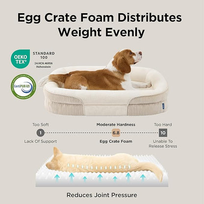 Bedsure XL Pro Orthopedic Dog Beds Large Sized Dog - 360° Oval Bolster Jumbo Dogs Bed for Senior Dogs with Waterproof Washable Cover, Extra Large Pet Sofa Couch with Ultra-Soft Fleece, Beige, 45"
