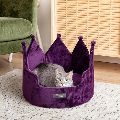 NANDOG Crown Dog Bed for Small Dogs & Cats – Soft Plush Round Pet Bed, Cozy Royal Design, Comfortable Indoor Puppy Bed for Crate or Kennel, Purple, Medium